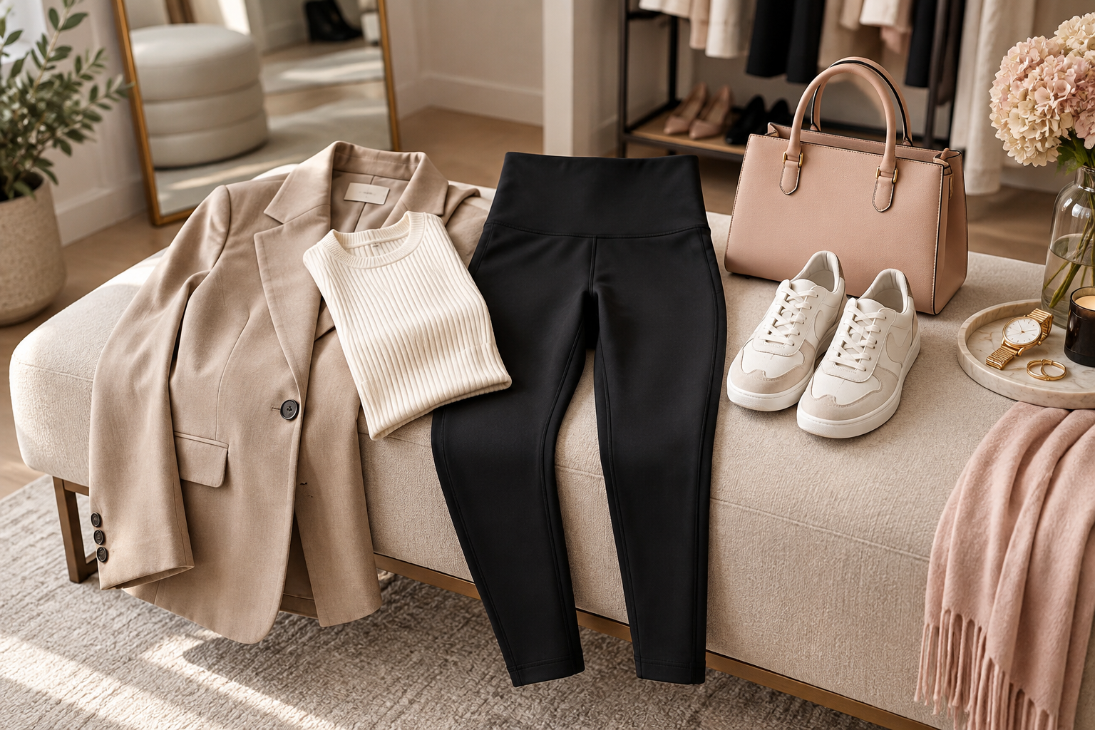 Legging taille haute noir avec tenue féminine élégante